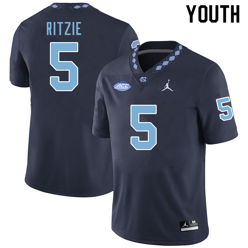 Youth #5 Jahvaree Ritzie North Carolina Tar Heels College Football Jerseys Sale-Navy